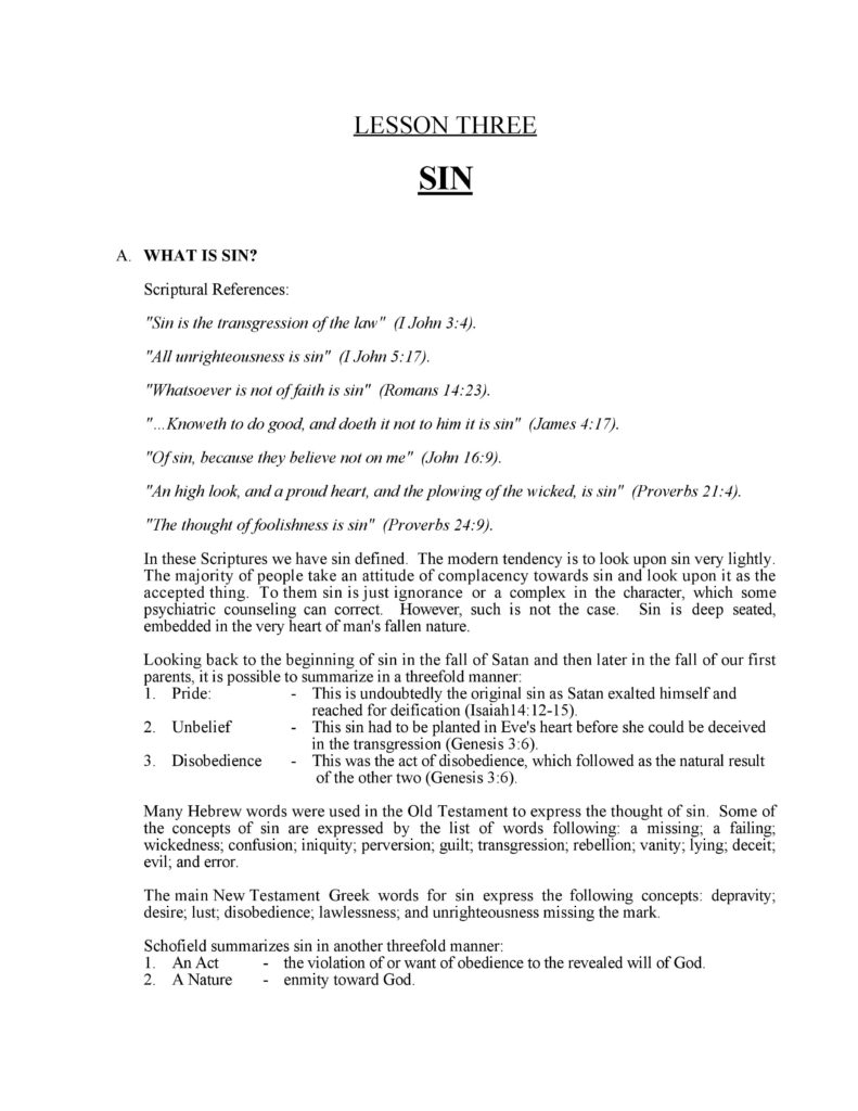 Bible Doctrine 2,3 Sin (Newsletter 2-8 Bible College Lesson Preview ...